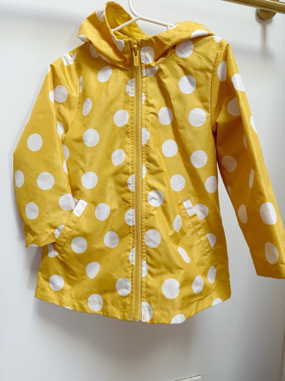 Carter's Yellow and White Polka Dot Hooded Raincoat 4 T